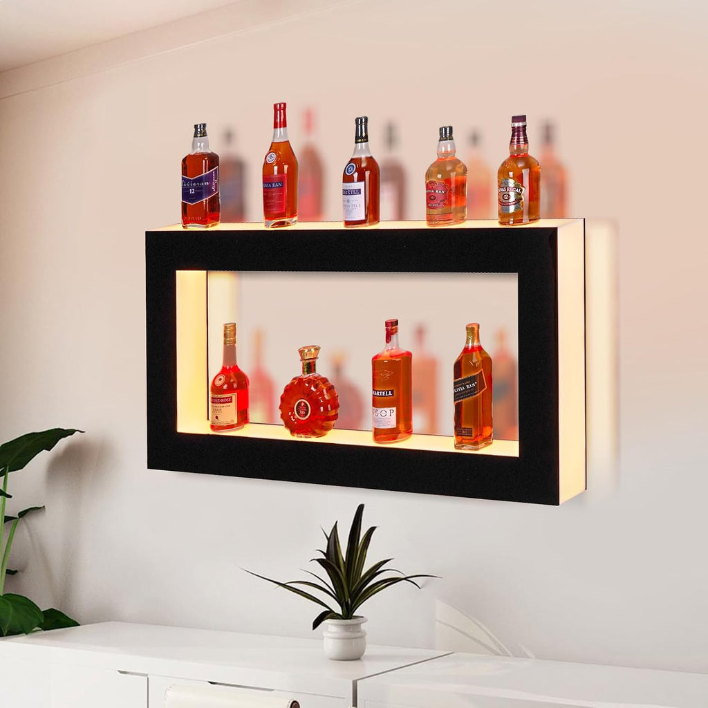 48'' Acrylic LED Liquor Display Cabinet, WallâMounted Wine Bottle Rack