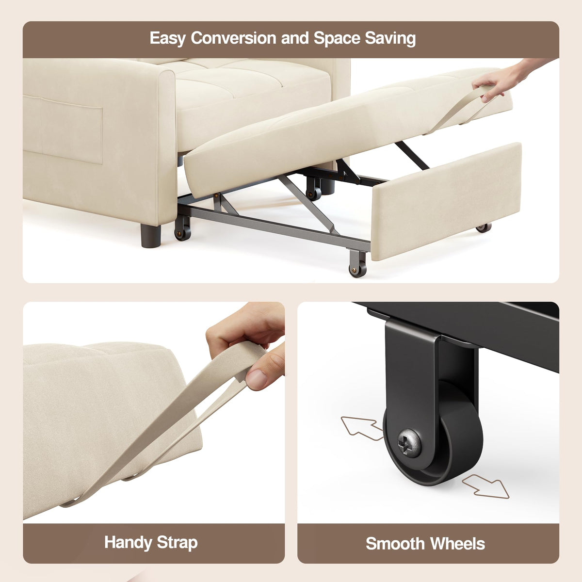 Ahomly Convertible Sofa Chair Bed, 3-in-1 Linen Pull Out Chair, Dark Gray