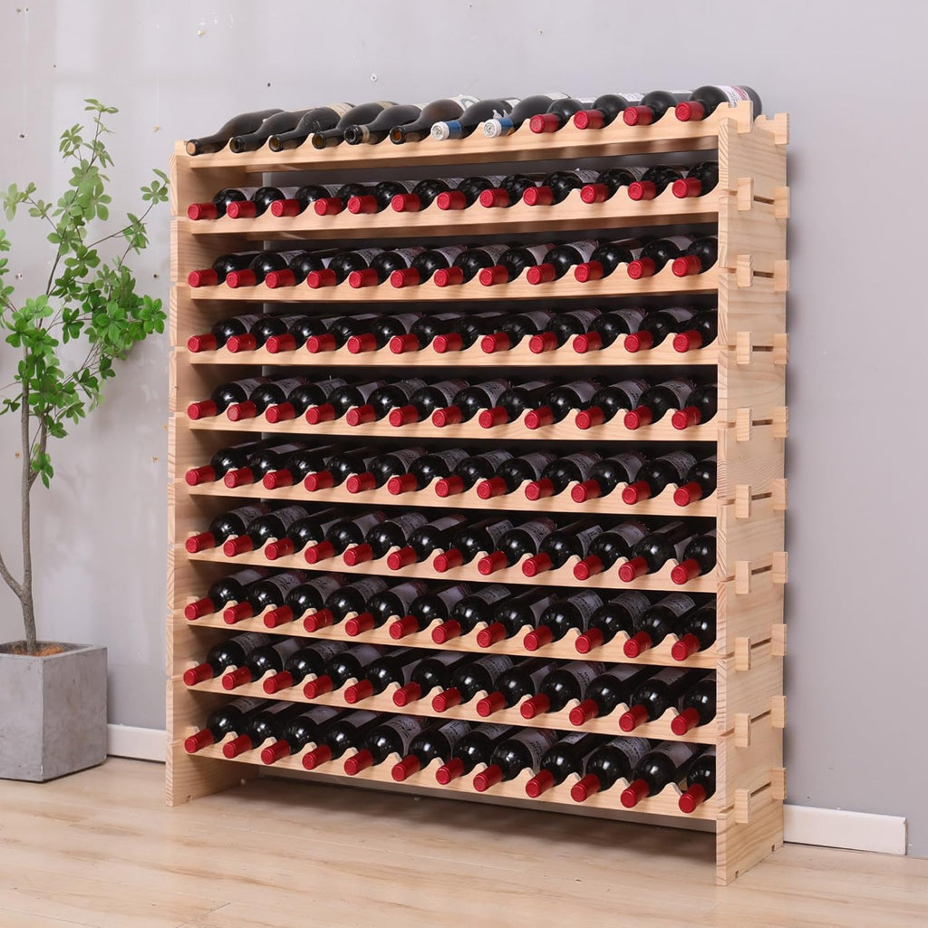 Wine Rack freestanding Floor Cabinet 144bottle Wood Stackable Storage Modular Wine Holder Display Shelves ï»¿