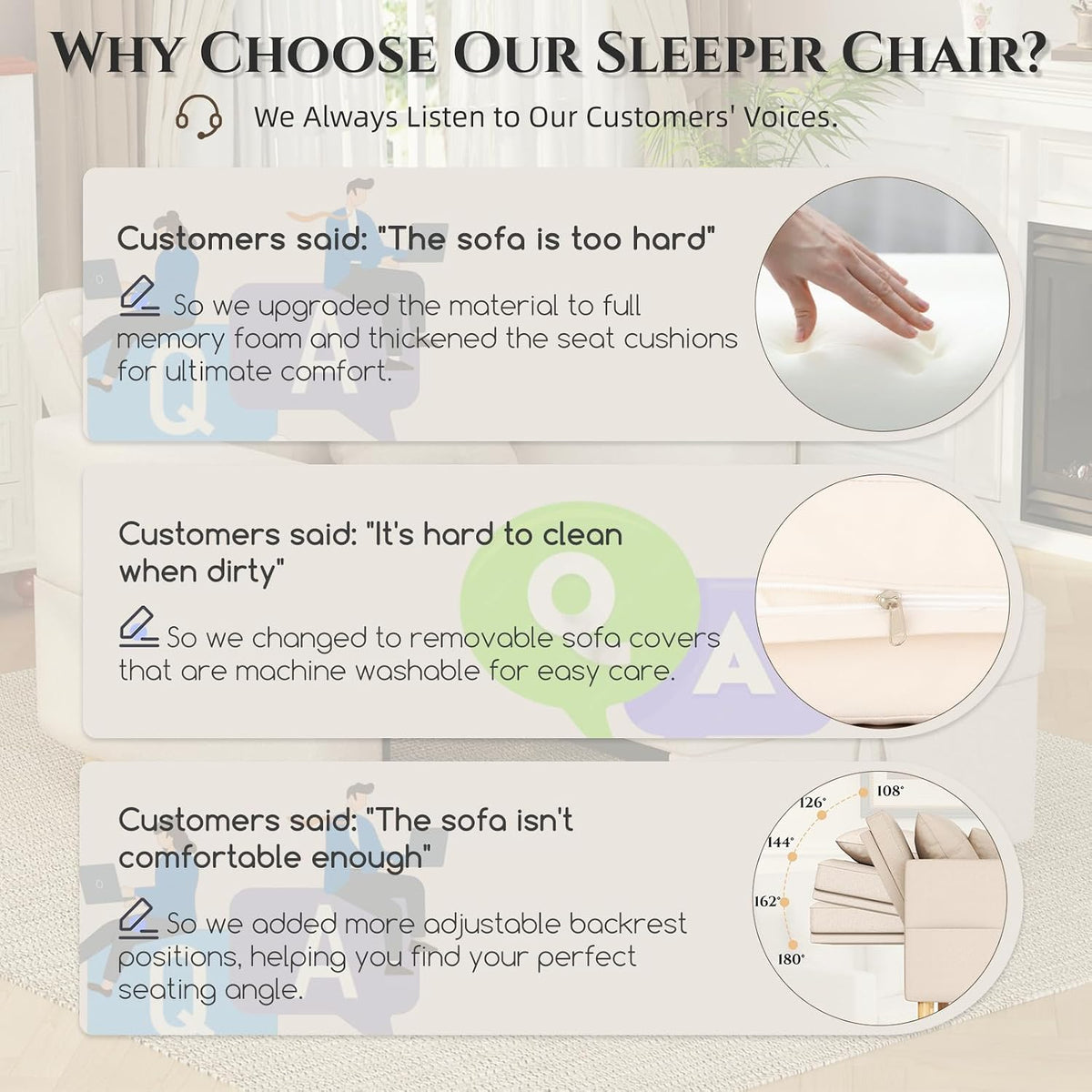 YODOLLA Sleeper Chair Pull Out Bed, Chair Bed Sleeper for Adults, Beige