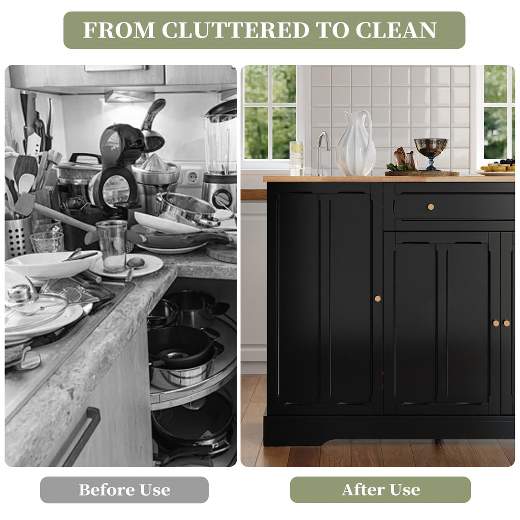 HLR Kitchen Island with Drop Leaf & Storage, Solid Rubber Wood Top Rolling Kitchen Cart with Carved Recessed Panel Doors, Large Mobile Island Table on Wheels for Kitchen, Dining Room (Green)
