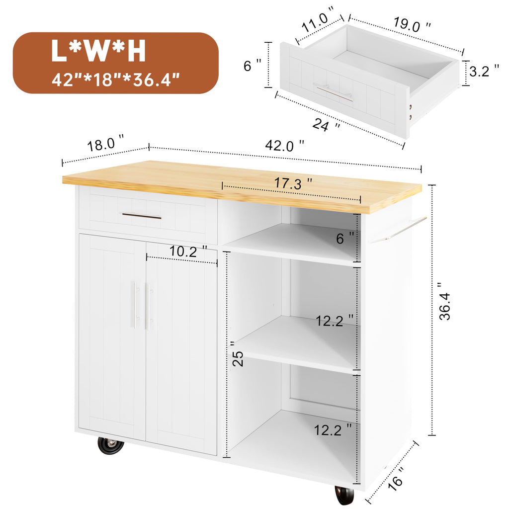 SUNLEI Kitchen Island Cart on Wheels with Storage Cabinet & Drawer, 26" Width Rolling Kitchen Table, Cart Handle for Towel Rack or Free Mobility, Kitchen Cart, Dining Room(Black)
