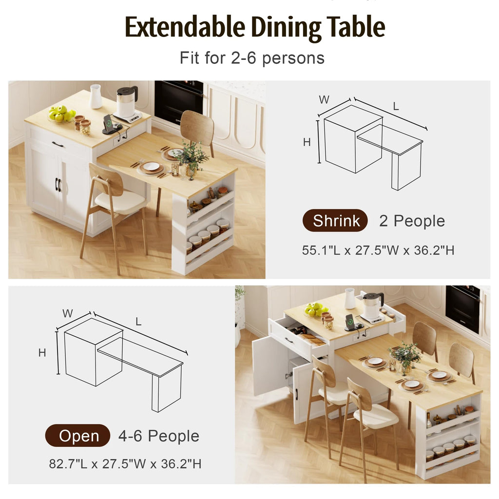 82.7" Kitchen Island Table with Seating & Extendable Dining Table