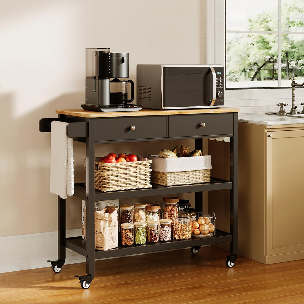 Gizoon Kitchen Island Cart with Storage and 40ââ Wooden Top, Black