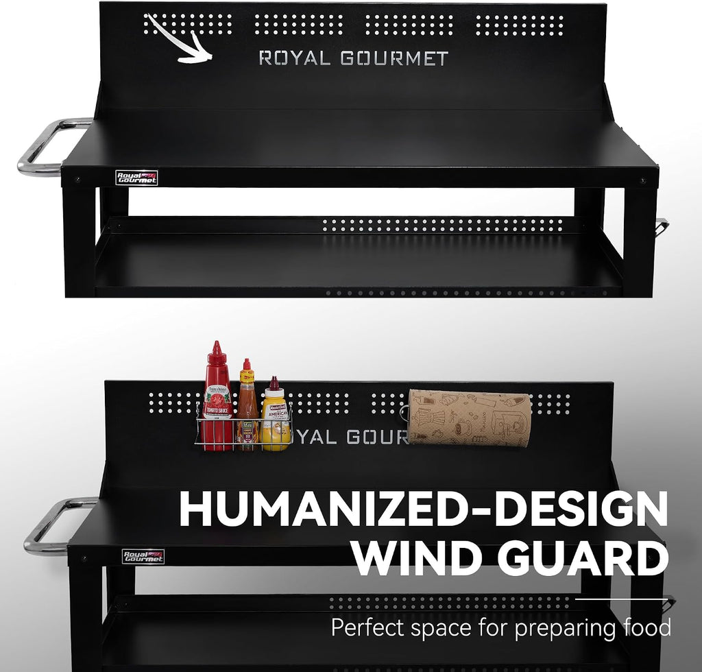 Royal Gourmet PC4401B 3-Tier Dining Cart with Wind Guard, Black