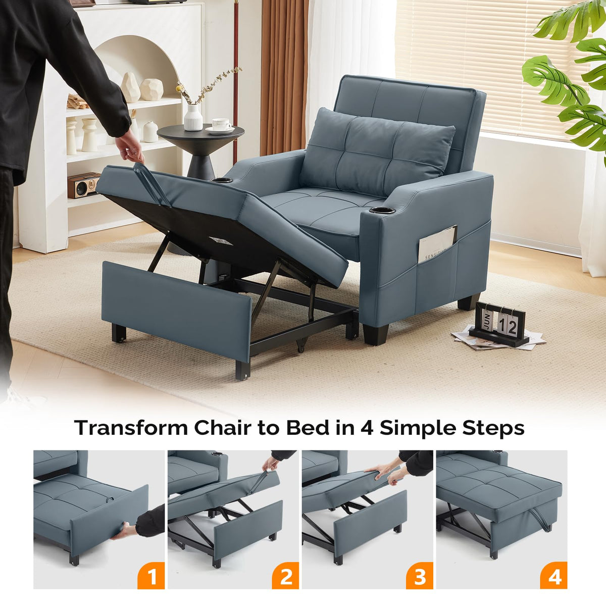 VINGLI Convertible Sleeper Chair Bed, Pull Out Sofa Couch for Living Room