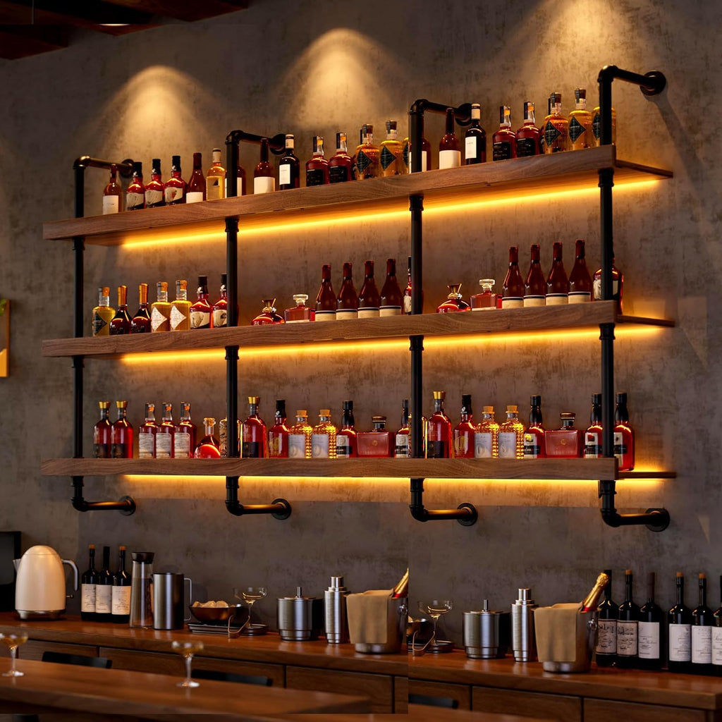 39.7in Solid Wood Wine Rack Wall Mounted with LED Light