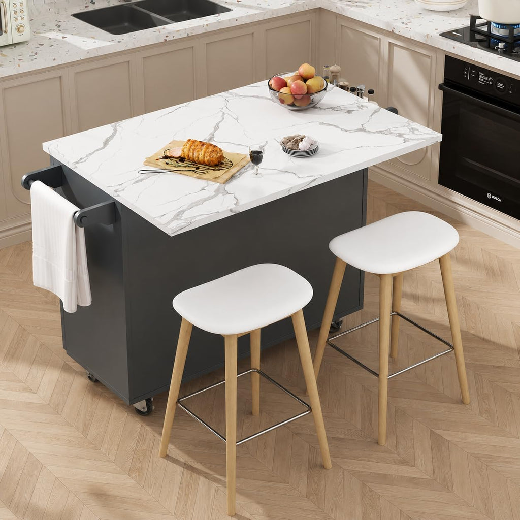 43" Kitchen Island on Wheels, Rolling Kitchen Island with Drop Leaf, Black