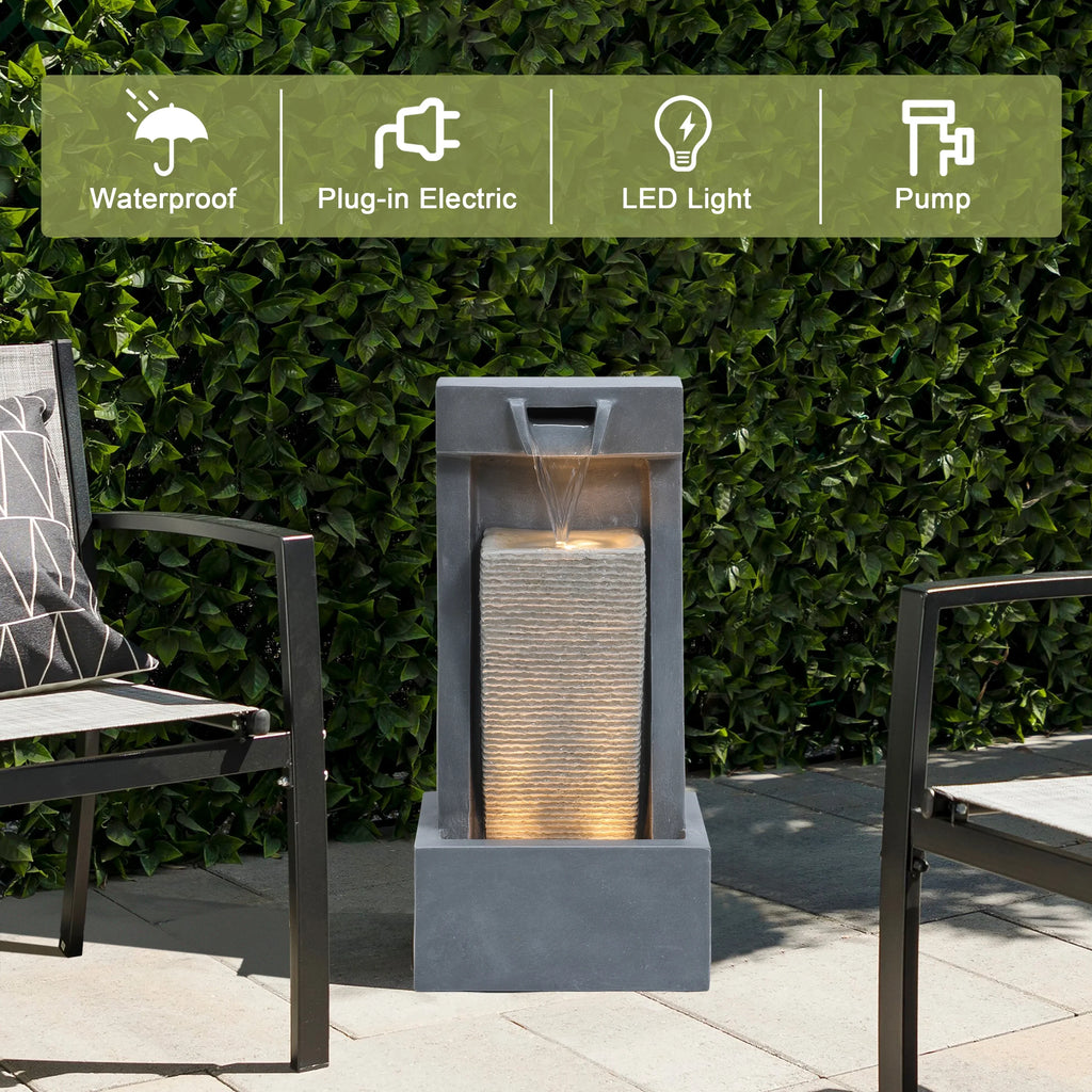 2-Column Outdoor Lights Resin Sculpture LuxenHome with Fountain Gray