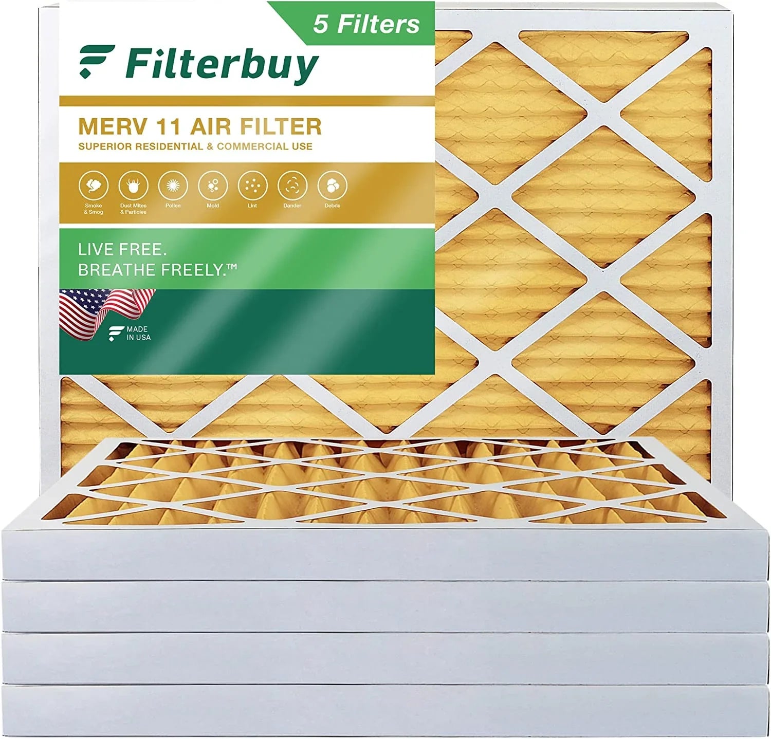 AC Pleated Filterbuy (5-Pack) Furnace HVAC 10x16x2 MERV 11 Filters Air