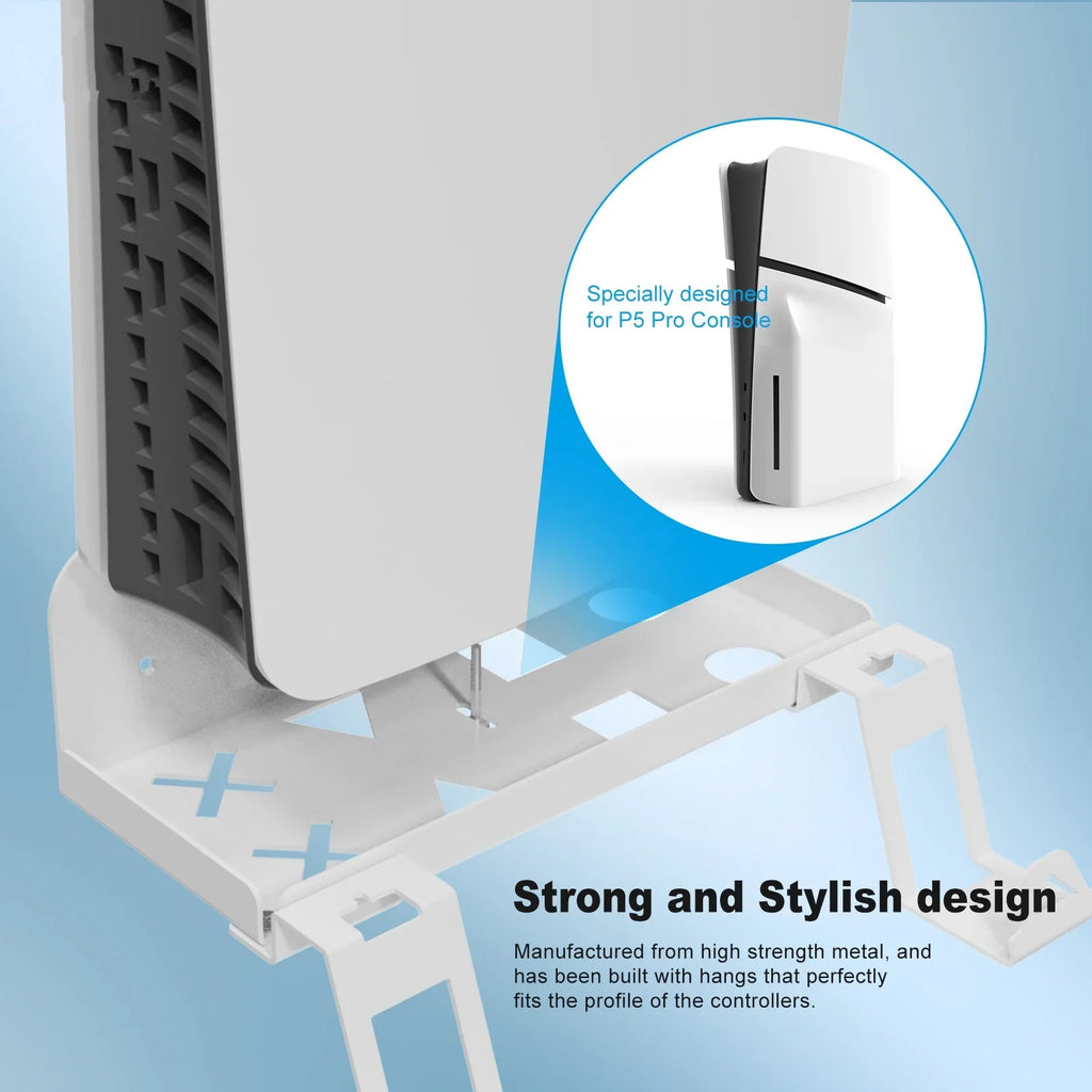 Space-Saving, Convenient Storage Iron Charging PS5 Cable Slim Set and Dual Bracket Wall Secure, with Mount Durable for