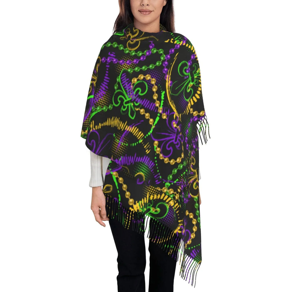 Warm Women Gifts- Wrap Soft Winter Gras Mardi Neon Shawl For Scarves Cashmere Scarf Feel Art Bingfone Print Elegant Large
