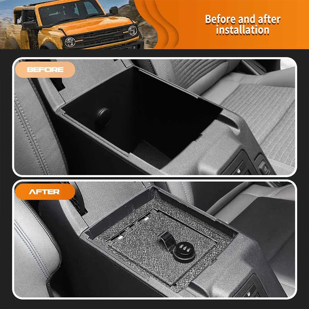 2Door/4Door 2021-2022, 3-Digit Black Password, with Coating for Console ALLTIMES Safe Steel Bronco Box for Carbon Ford Center Anti-rust
