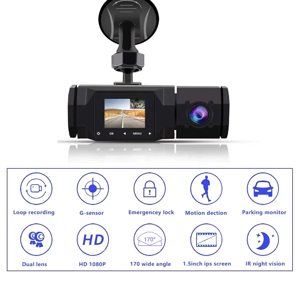 Front Locked, Detection, 1080P 1.5in and Dash Driving Dual Channel Parking Loop Motion Dashboard 2 Recorder Accident Camera Recording, Night SOATUTO Car Vision, IR IPS Cam Cabin Monitoring, with