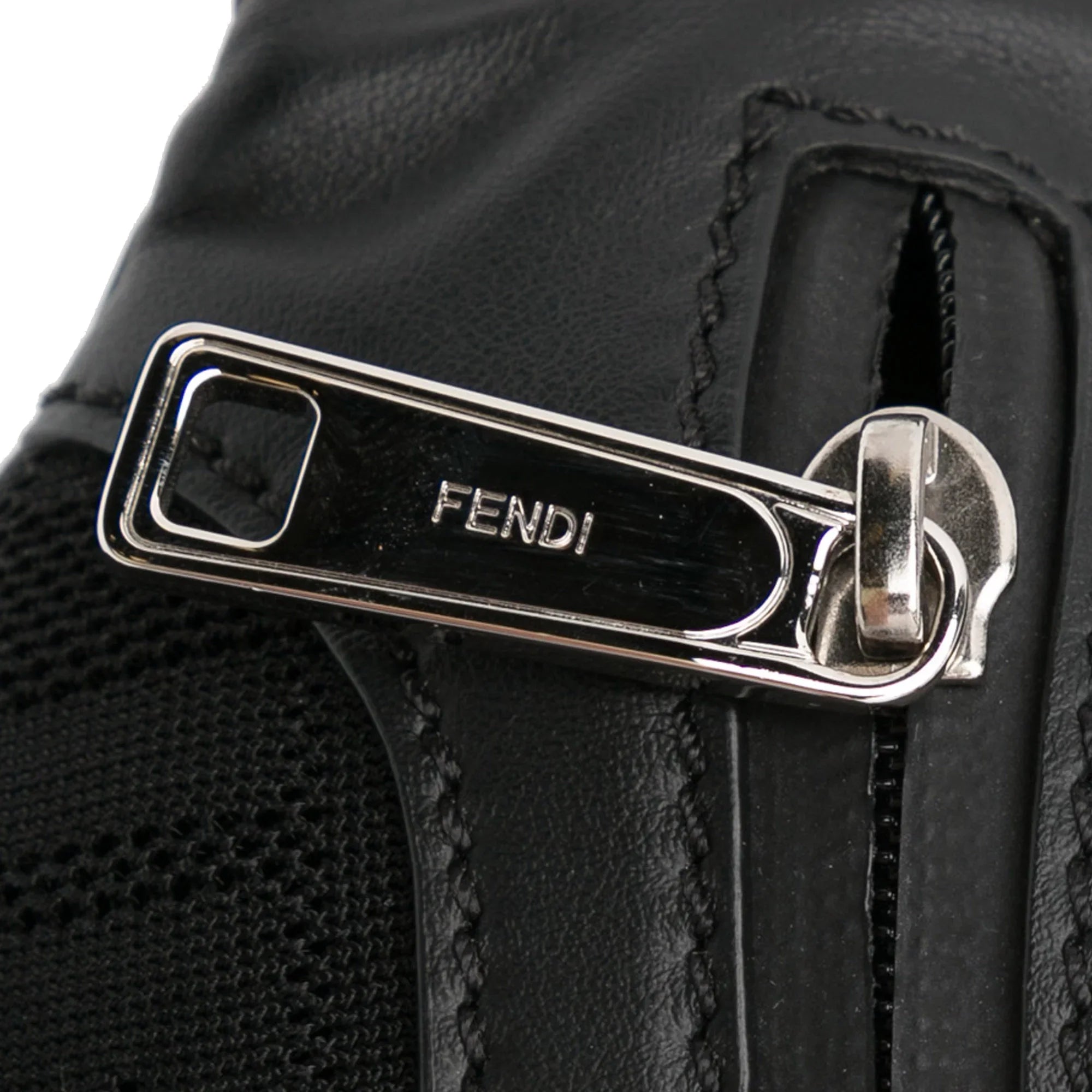 Fabric Unisex Authenticated (Good) Pre-Owned Pocket Black Bag Knit Neoprene FF Perforated Belt Fendi Vitello Grace