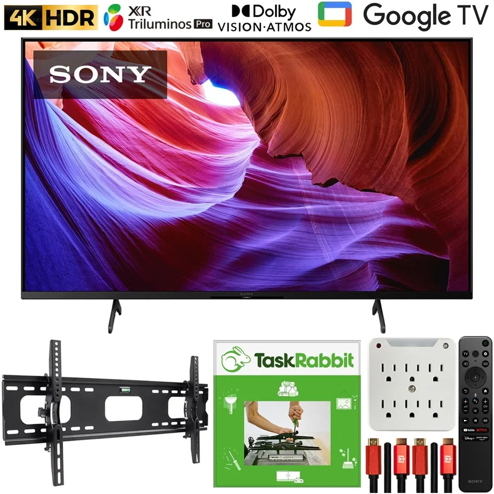 Deco TV TaskRabbit Services Gear Sony + (2022 smart Bundle X85K 4K KD50X85K with 50" Model) LED with Google + + Wall Adapter TV HDMI Mount Cables Surge Installation HDR