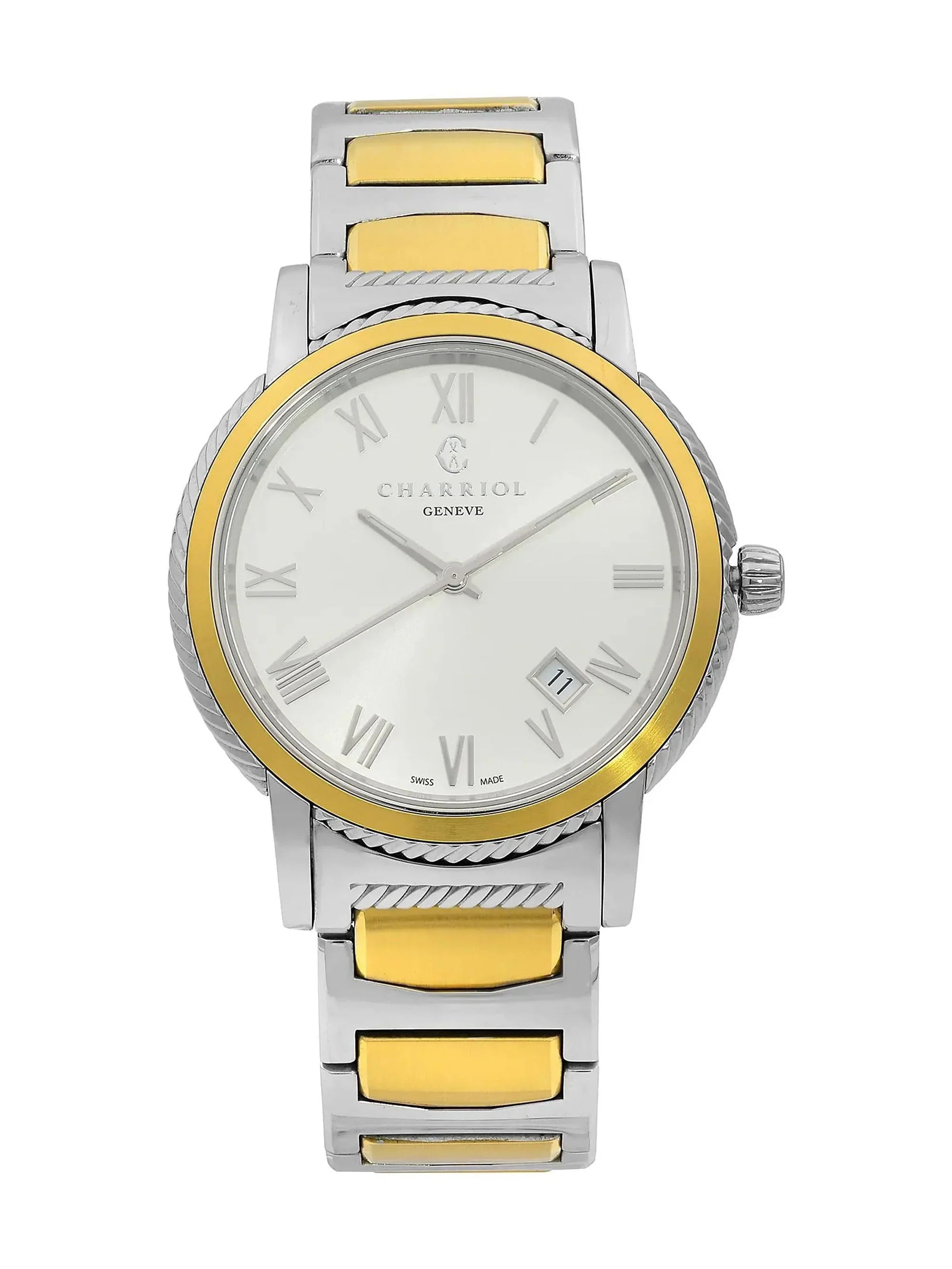 Watch Dial P40SY2.931.001 40mm Quartz Silver Steel Charriol New Men Parisii