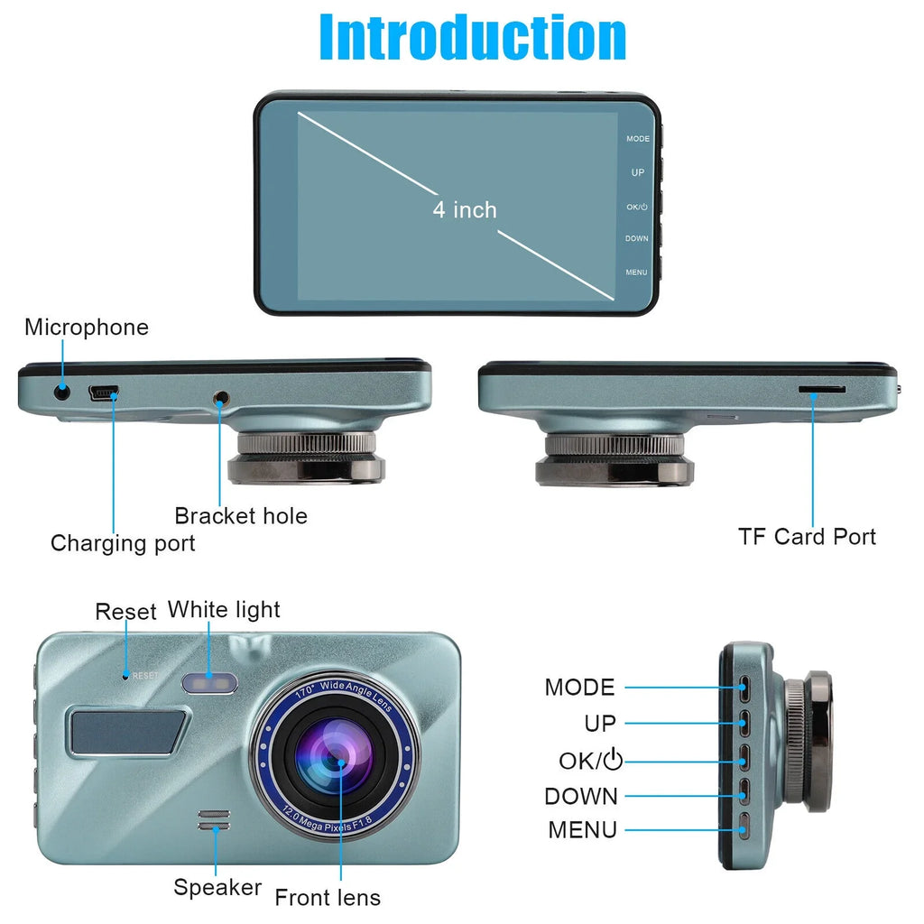 Rear DVR Car HD Lens Recorder Camera Cam Front 1080P View 2 G-Sensor Video Dash