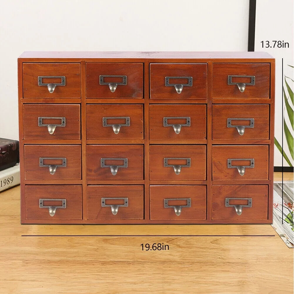 Wood Organizer Apothecary Desk Drawer Box Cabinet Drawers Retro Storage 16