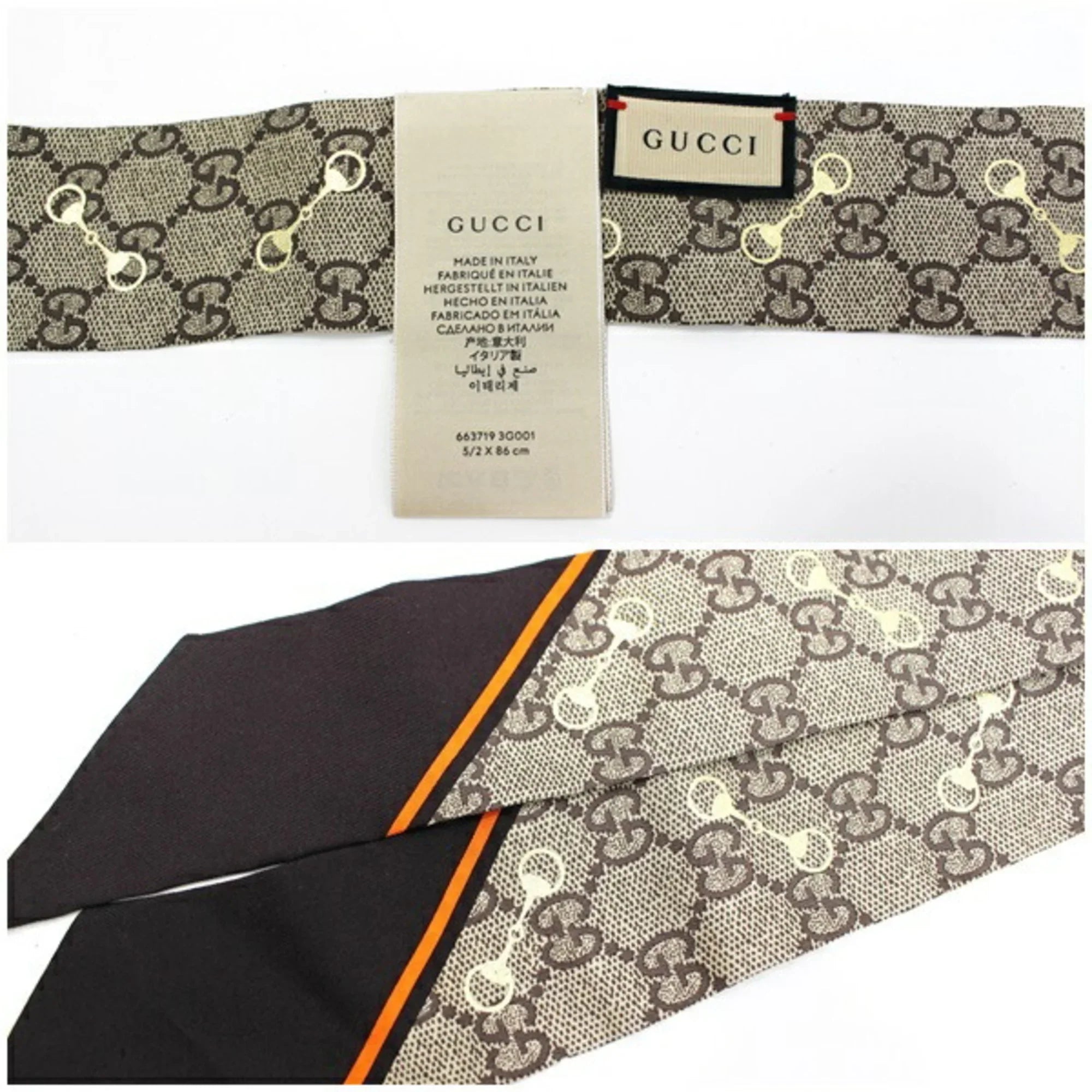 2022 x GUCCI 2276 Dark Gucci New Beige Pattern 663719 Paper Brown GG Scarf Ponytail Silk Ladies 3G001 Item Muffler (Good) Pre-Owned