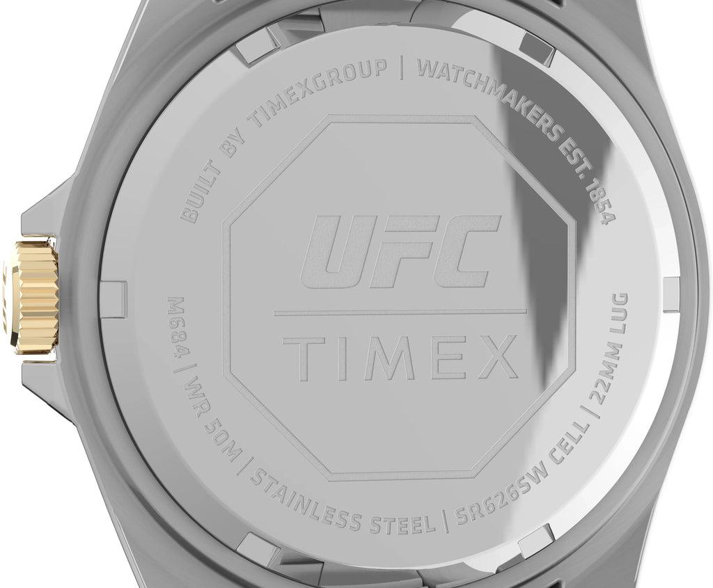42mm Dial Men's Blue Timex Case Silver-Tone Strap Debut UFC - Watch Two-Tone