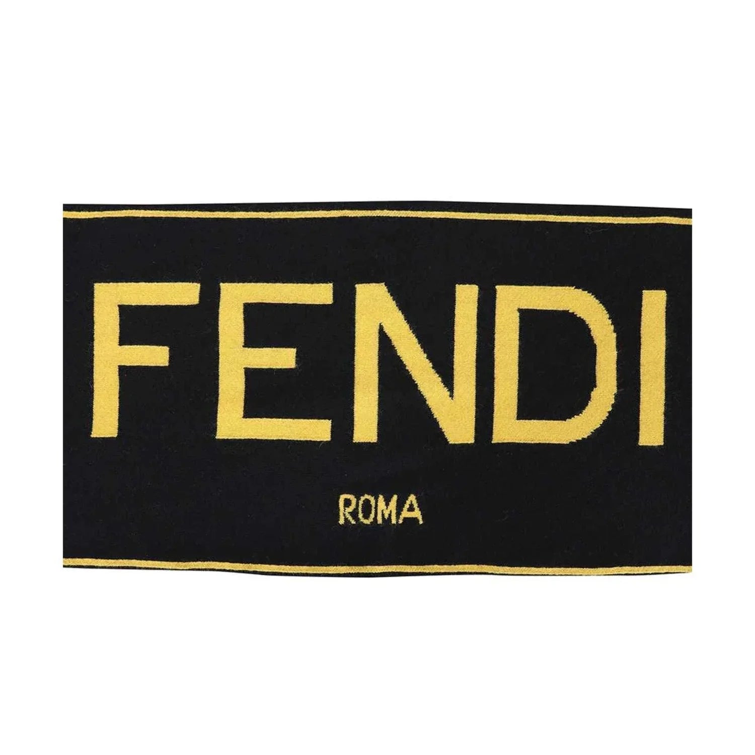 Scarf Knitted FXS124 Fendi Yellow Roma Logo & Black Cashmere Wool