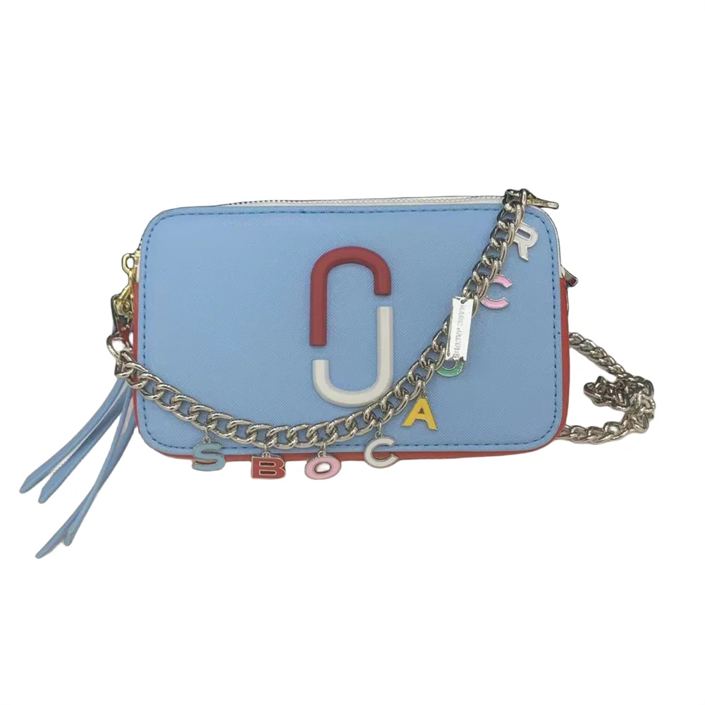 Snapshot Black Bag Strap body with Women's Cross Chain Leather Logo