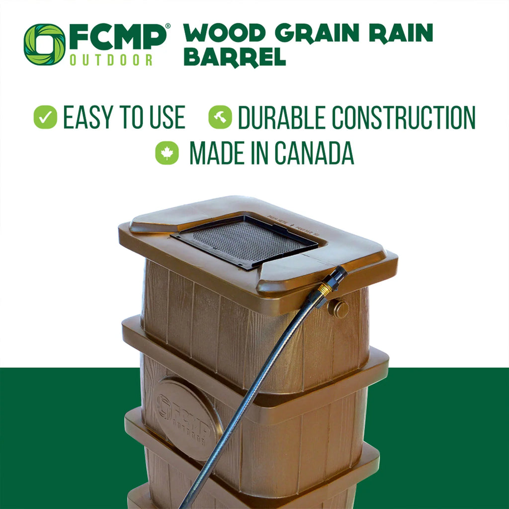 FCMP WG4000 Water 45 Brown Barrel, Outdoor Grain Catcher Rain Gallon Wood