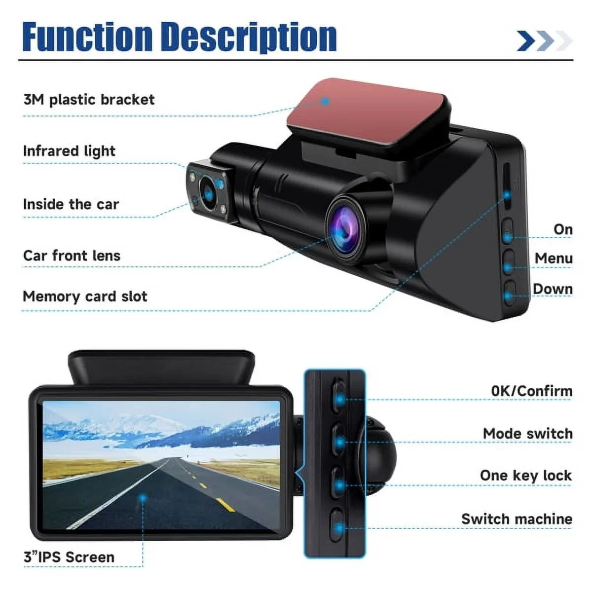 Cam Wide Loop Rear, 1080P Vision 170° and Front G-Sensor Dash Angle, Camera Night Dash SYTHERS Recording,
