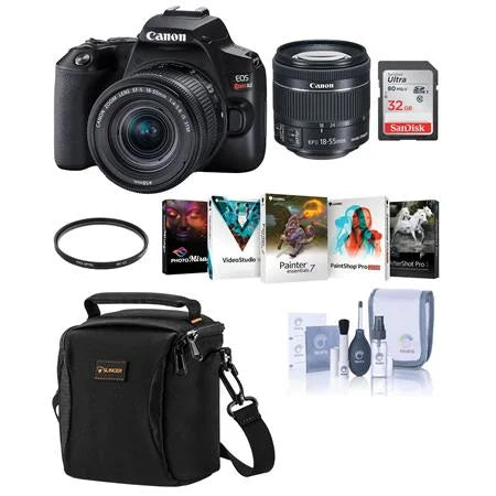 Lens Camera 58mm 18-55mm Cleaning IS SDHC Filter, Pc EF-S Camera f/4-5.6 SL3 Case, Bundle 32GB with Card, DSLR UV With - Software Black - Rebel EOS Kit, STM Package