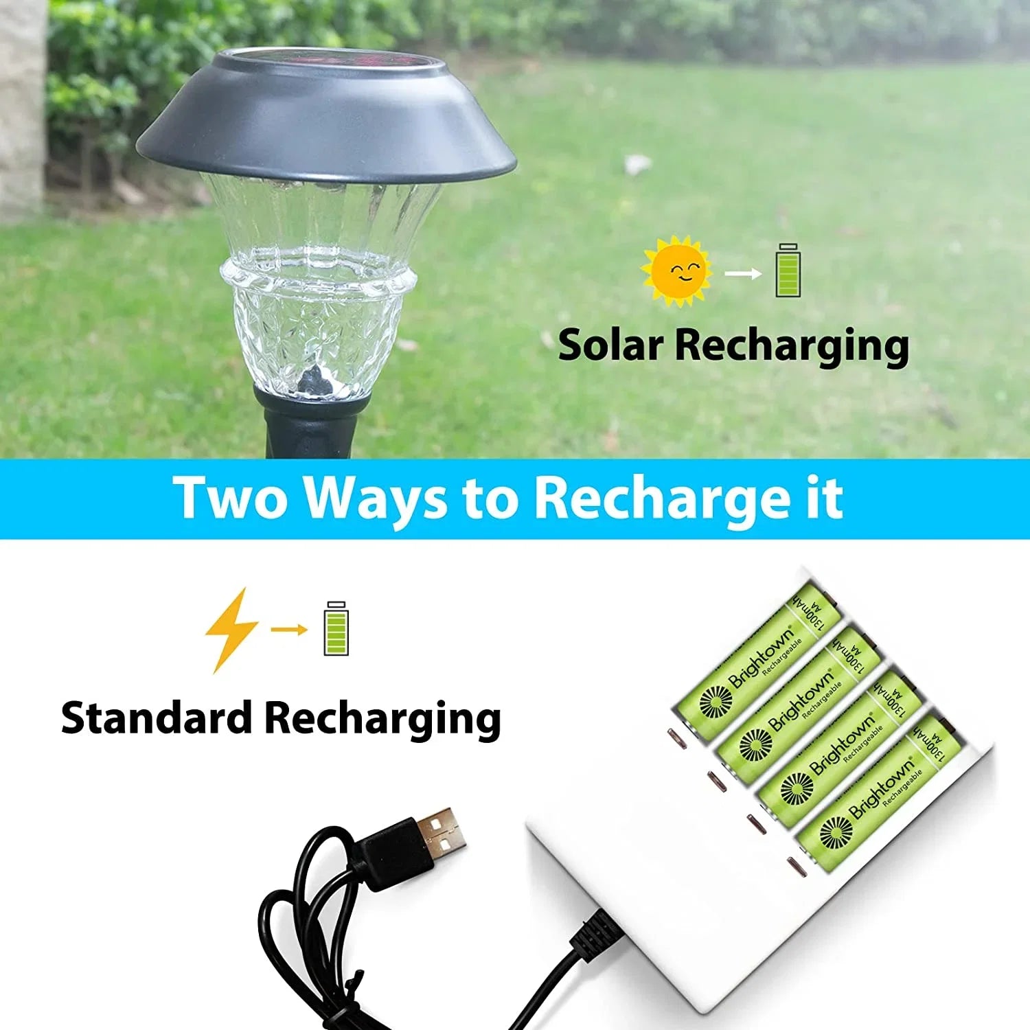 up Solar 1200 Devices, 12 to Brightown Pack Recharge Lights Battery Rechargeable and A Cycles Household for NiMH Battery Charged AA, Pre Double