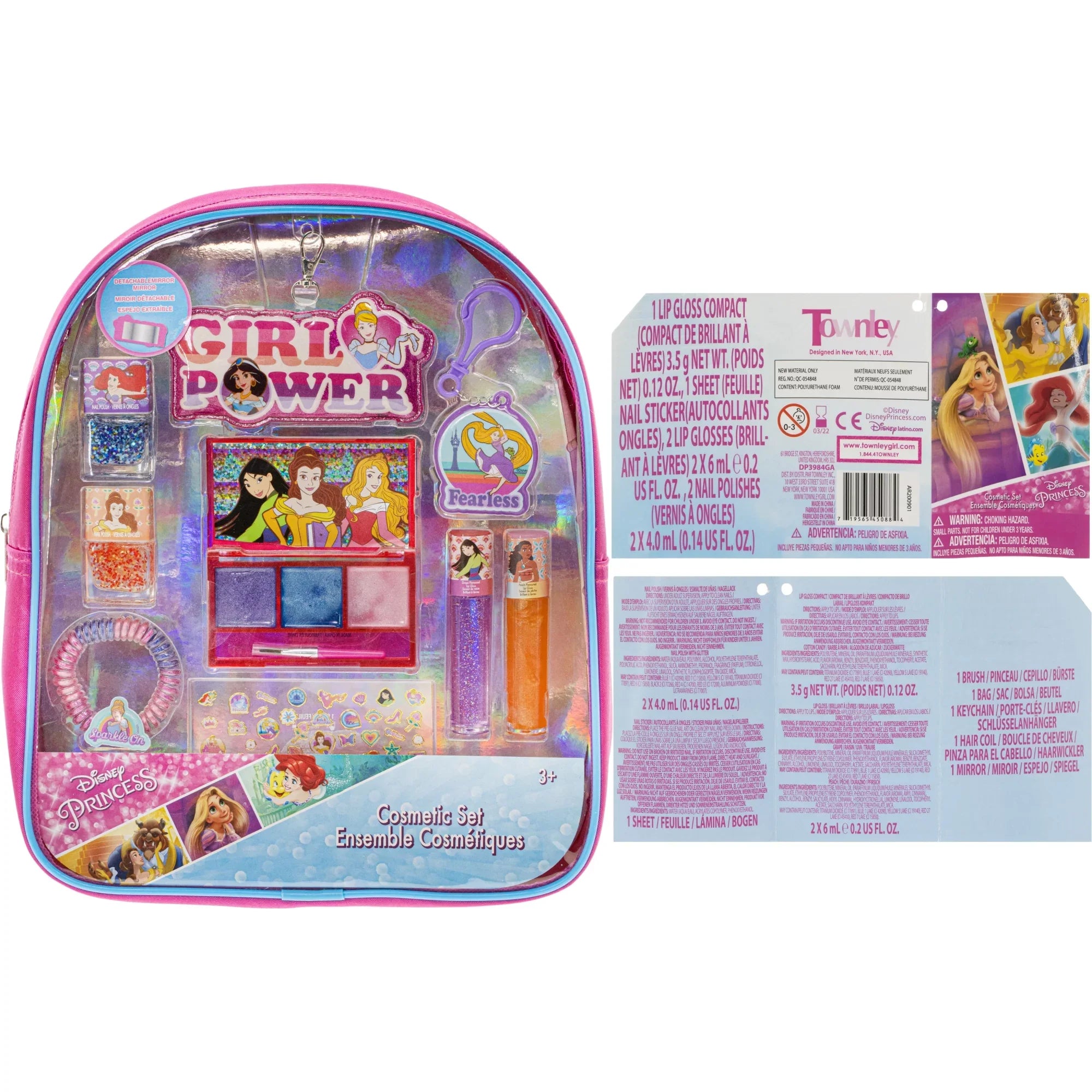 Beauty Cosmetic 3+ Girls, Townley Ages Girl Princess Backpack - Set for Disney Makeup