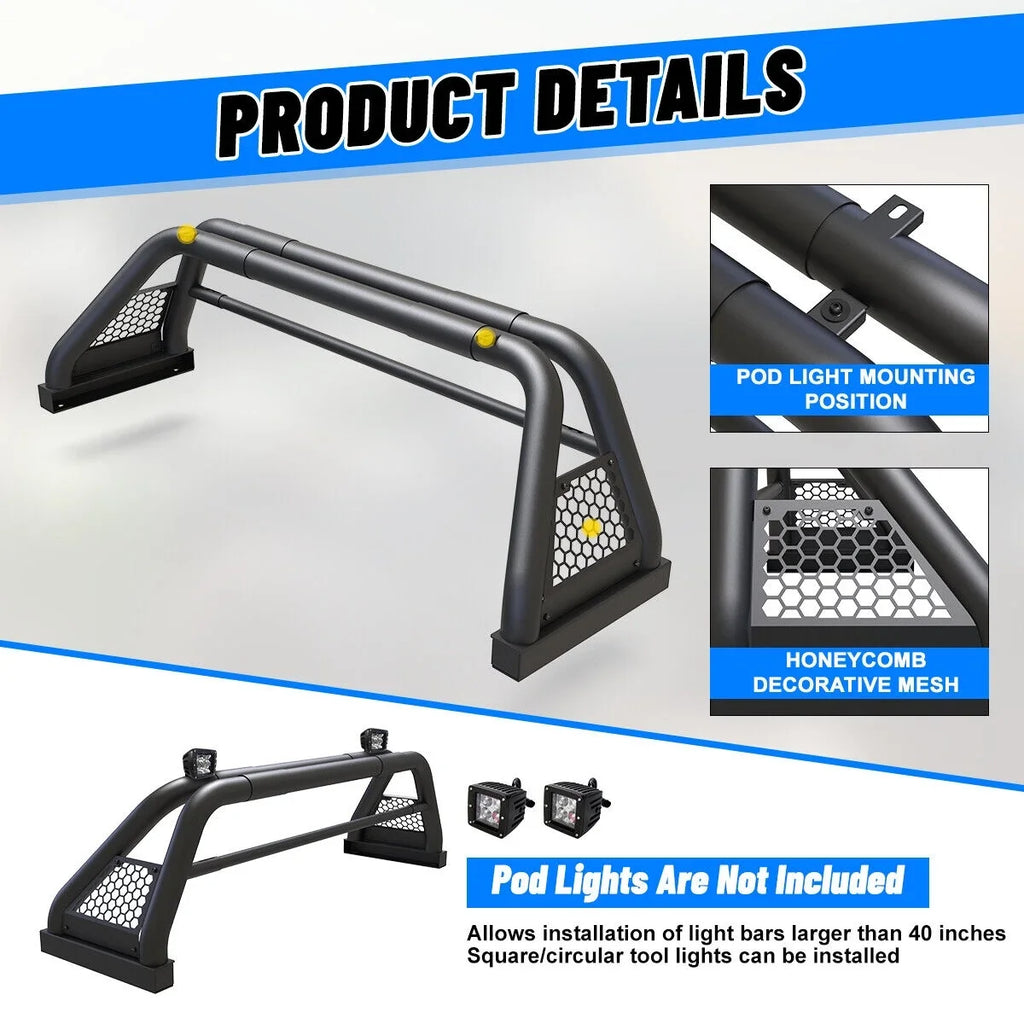 2019-2023 For 62.9-74.7" Truck Bed Bar Ranger Ford Fit Rack Adjustable Sport Chase Roll Bar