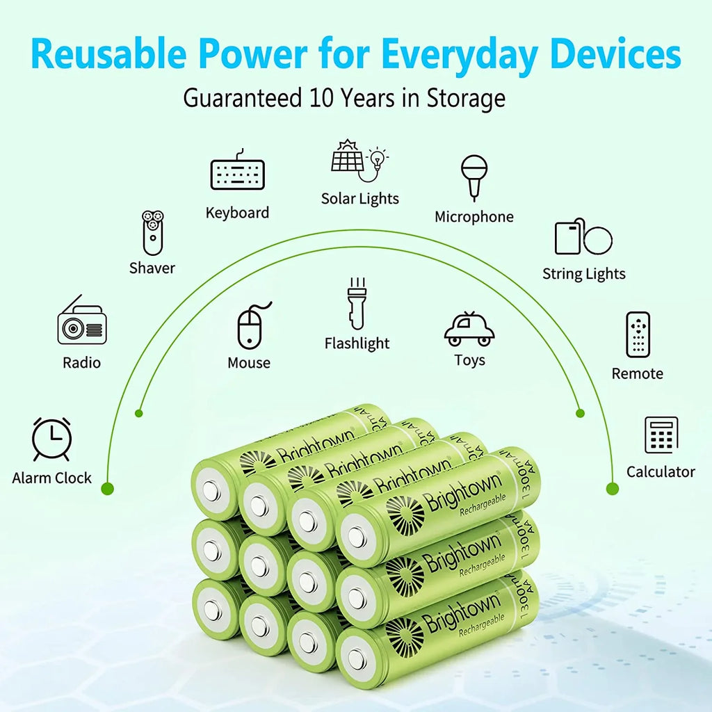 up Solar 1200 Devices, 12 to Brightown Pack Recharge Lights Battery Rechargeable and A Cycles Household for NiMH Battery Charged AA, Pre Double