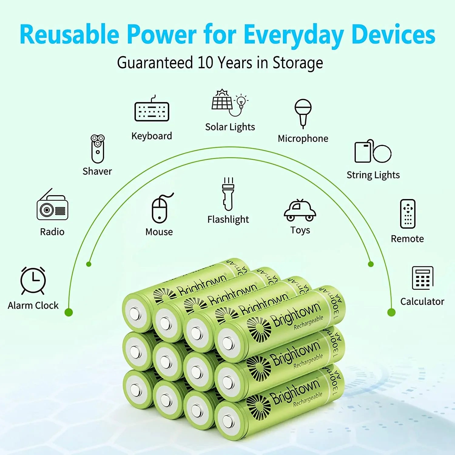 up Solar 1200 Devices, 12 to Brightown Pack Recharge Lights Battery Rechargeable and A Cycles Household for NiMH Battery Charged AA, Pre Double