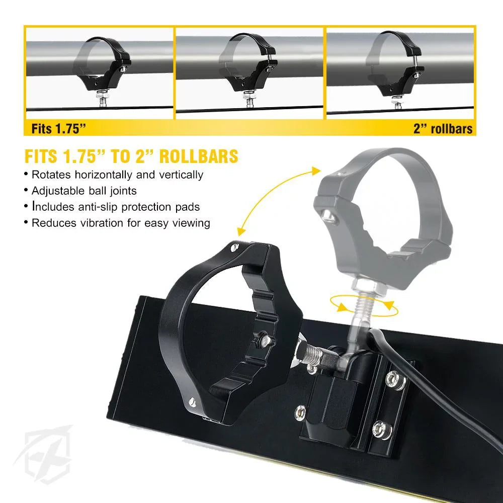 Aluminum - LED Integrated 9" Mirror fits Dome Rollbars UTV w/ 2" 1.75" View Rear Lights Xprite