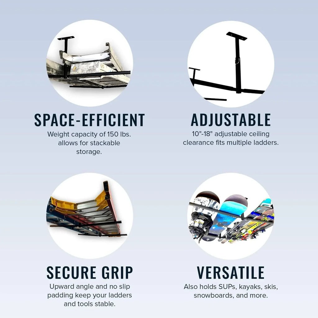 Double Storage Hi 2 Organizer, Port Garage Ladder Rack, Hanger Mount Storeyourboard Ceiling And