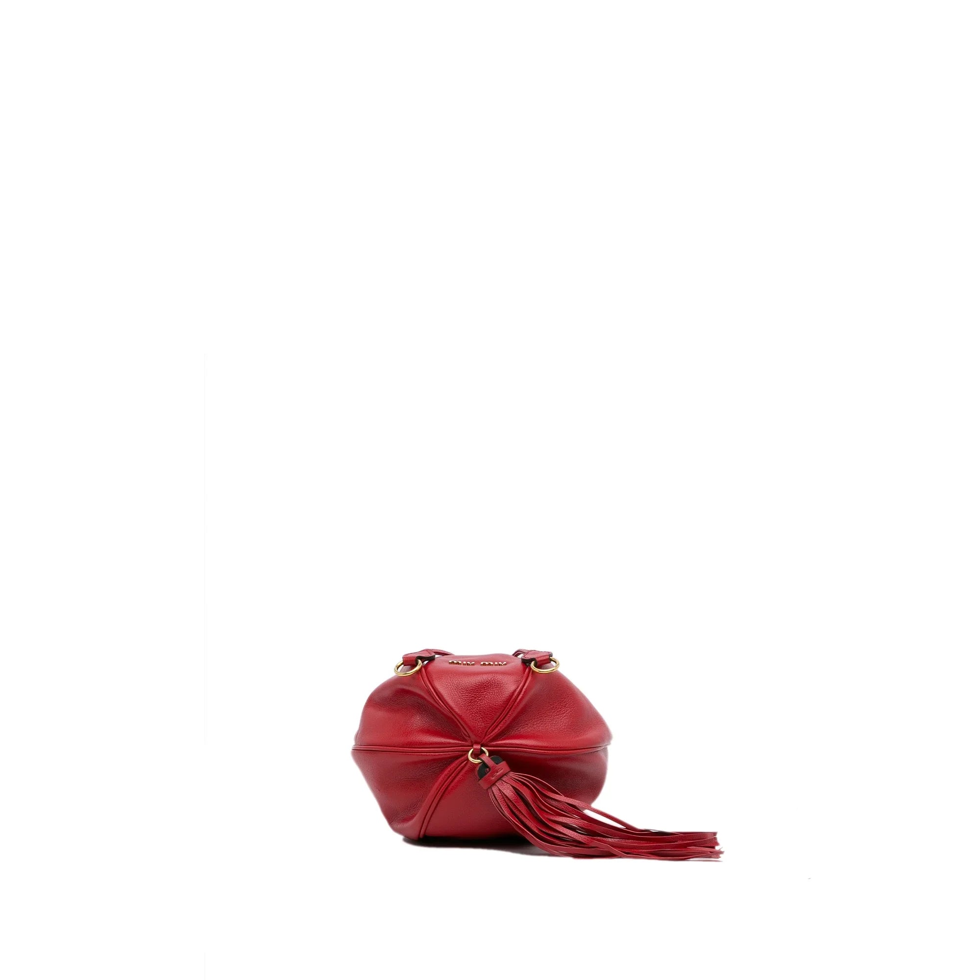 Bag Unisex Tassel Miu Authenticated Miu Bucket (Good) Leather DrawstringBag Red Pre-Owned Accent Calf