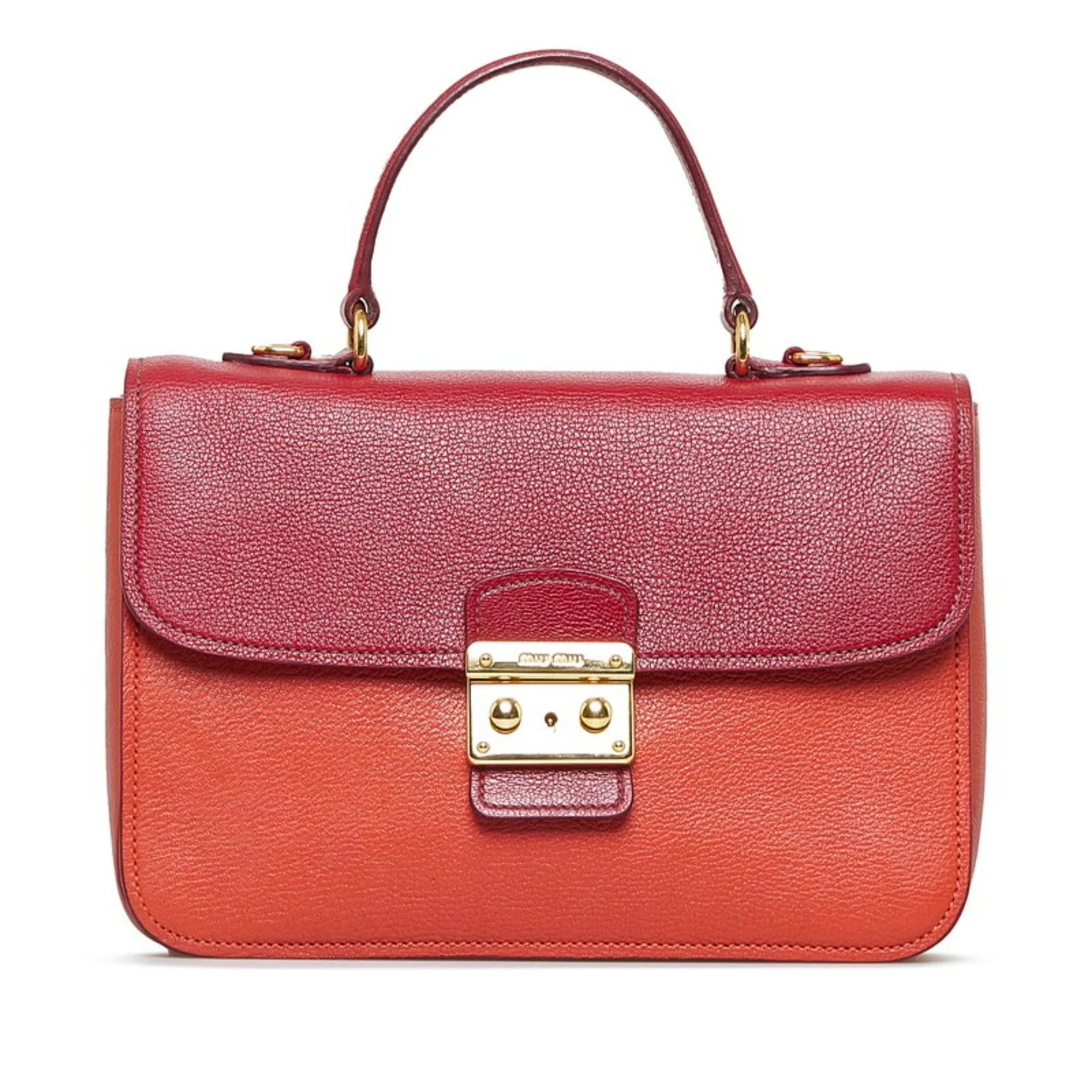Miu Red Bag Orange Miu (Good) Shoulder MIUMIU Miu Ladies Madras Pre-Owned Bicolor Leather Handbag RN0726