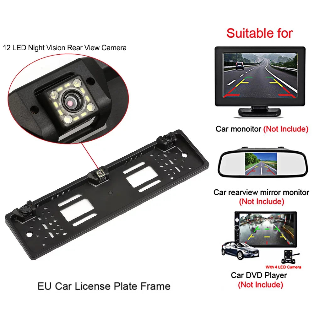 Camera System Sensor Backup Frame 12 Plate Parking License with Camera View Reversing European Rear LED Abody