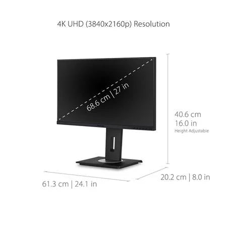 Ergonomics Home Degree Office VG2756-4K 4K and Display Integrated IPS Docking RJ45, HDMI, Tilt USB Monitor C 27 Inch Port ViewSonic 3.2, 40 for with and