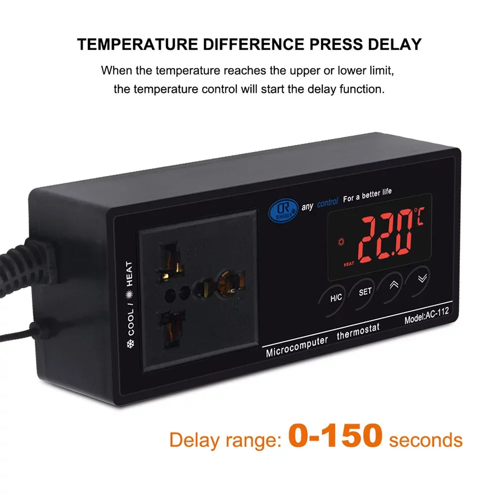 Home & Cooling Brewing Heating Freezer Green Mode Thermostat Incubation Reptiles Outlet Reptile Temperature House Controlled for Lepmerk Thermostat Chest with -40℃~110℃ Controller Digital Plug
