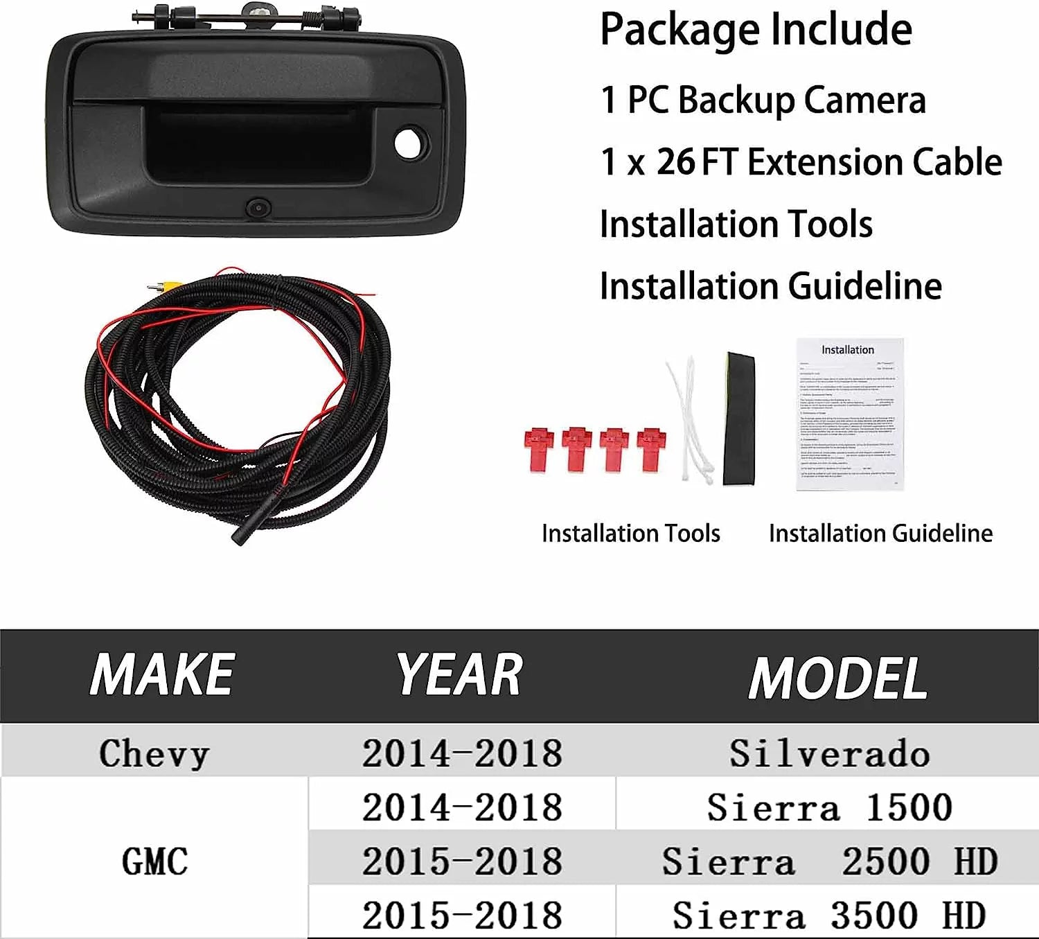 Park Camera Assist for Sierra Chevrolet 2014-2018 1500 Camera Rear Tailgate RED View Handle Backup GMC WOLF Silverado