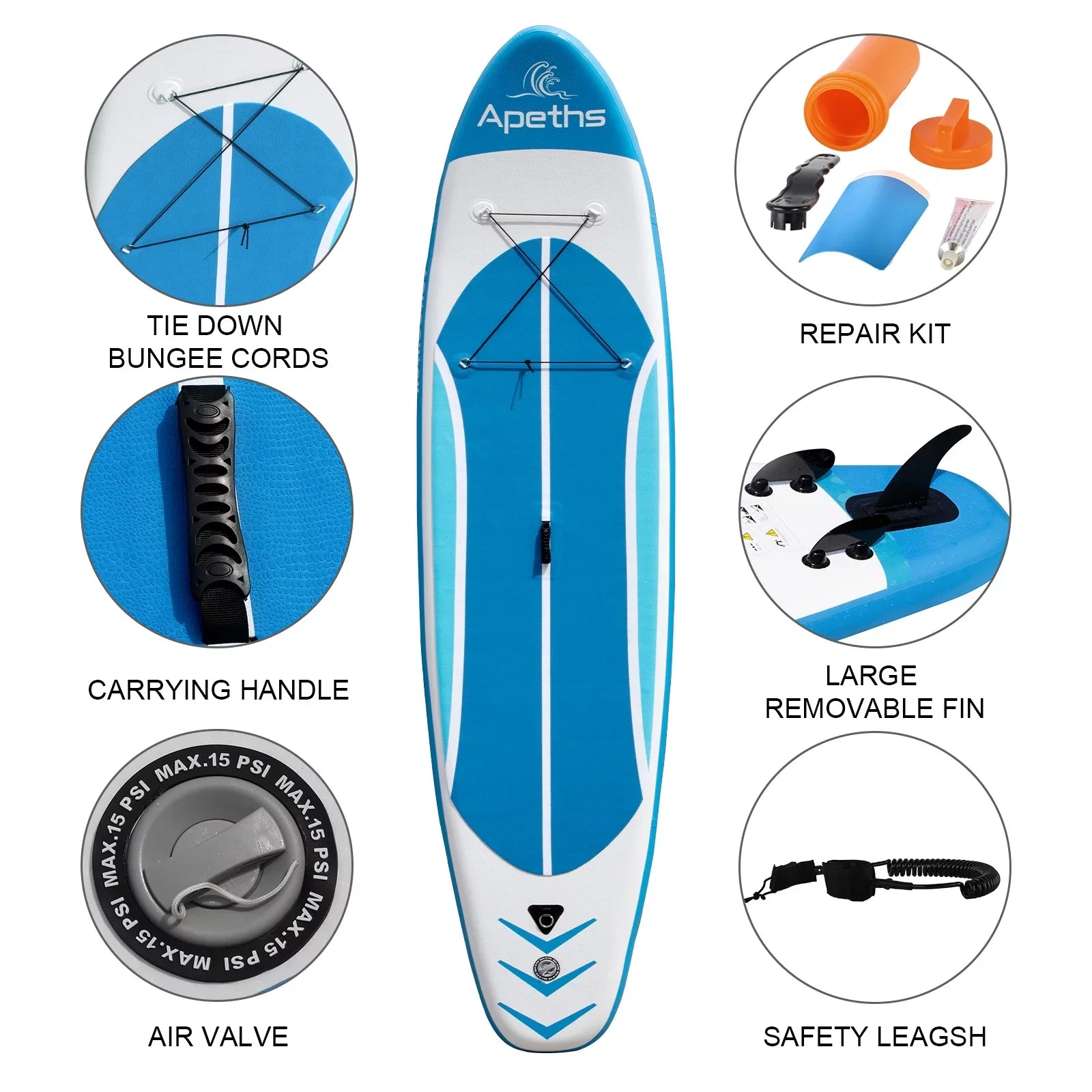 inch Backpack Fins, Adjustable 3 Board Paddle Board & Adults Thick) Paddle, Up Inflatable Carrying (6 with APETHS Pump Stand 8'7" for Board Paddle SUP Accessories