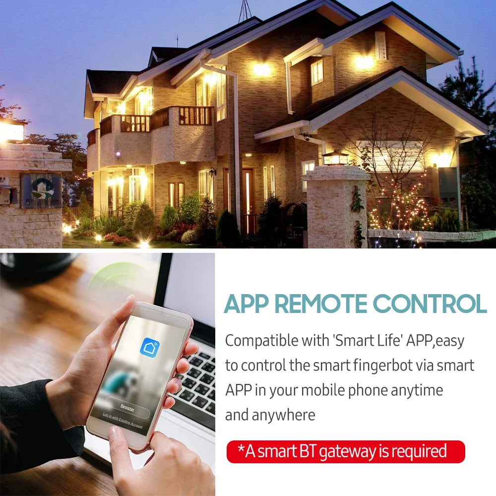Switch BT Controller Home Voice Smart Controller Fingerbot Control Home Gateway APP Appliances Schedule Control Automation Fingerbot Timer Required) (BT Pusher