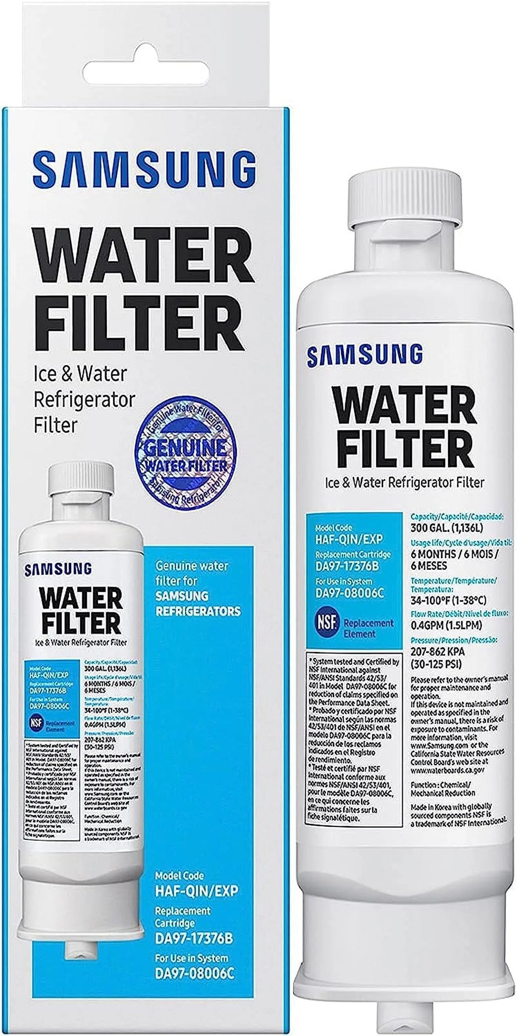 8 RF23M8070SG of HAF-QIN/EXP Refrigerator DA97-17376B Filter Water DA9717376B Pack HAF-QIN,