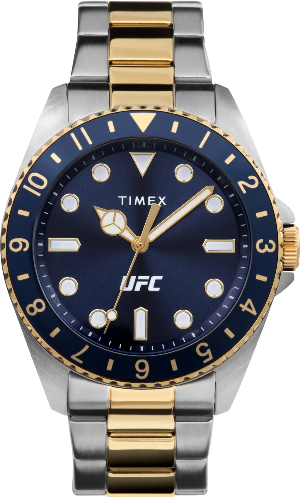42mm Dial Men's Blue Timex Case Silver-Tone Strap Debut UFC - Watch Two-Tone