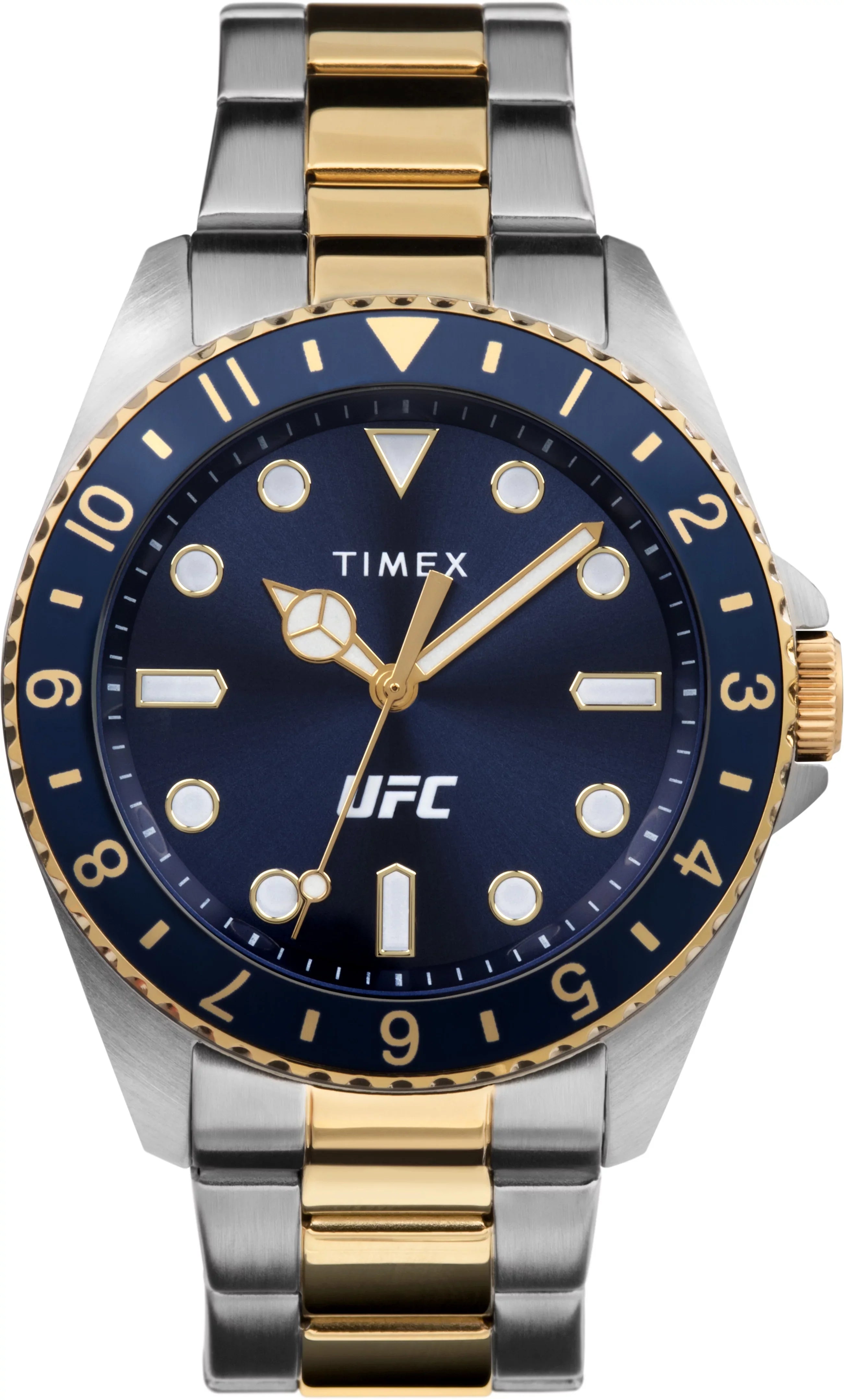 42mm Dial Men's Blue Timex Case Silver-Tone Strap Debut UFC - Watch Two-Tone