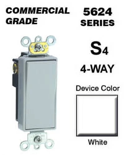 5624-2W Switch, White 4-Way Plus AC 20A Quiet Leviton Rocker 120/277VDecora