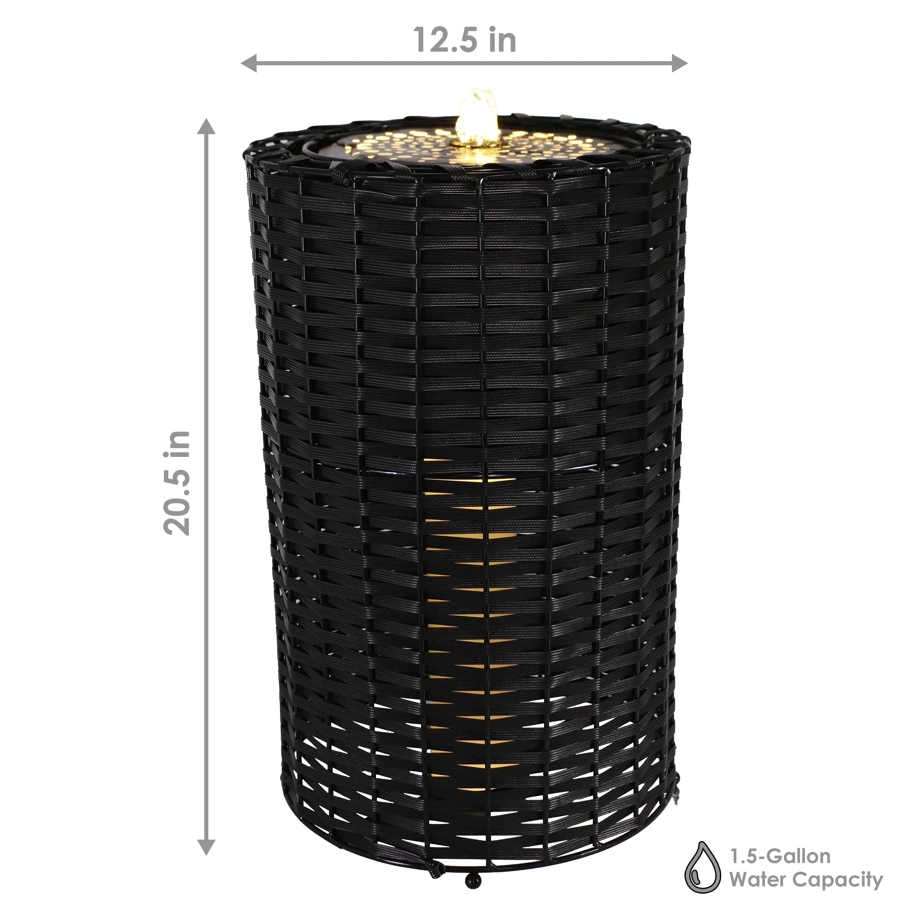 Fountain 20.5" LED Lights Cylinder - with Wicker Sunnydaze Plastic